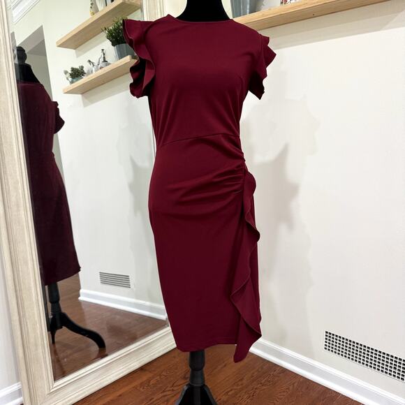 Miusol Dresses & Skirts - Beautiful EUC Maroon Knee-Length Dress with Flattering Ruffle Size Medium